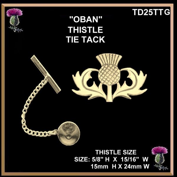 Scottish Lapel Pin Oban Thistle Tie Tack 14K Gold